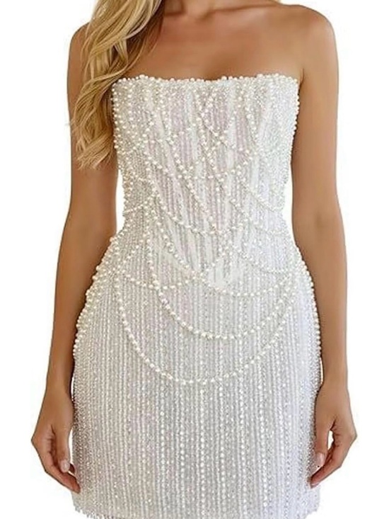 Amazon Dresses & Skirts - Strapless White Pearl-Embellished Mini Dress